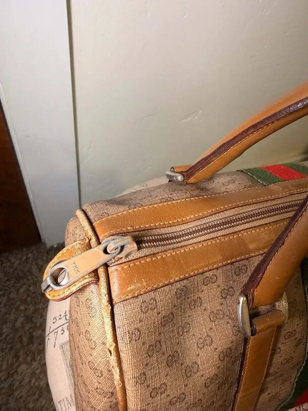 Gucci Vintage Micro GG Supreme Web Stripe Boston Bag